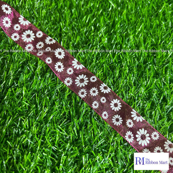 1" Organza Floral Patterned Ribbon - Image 3